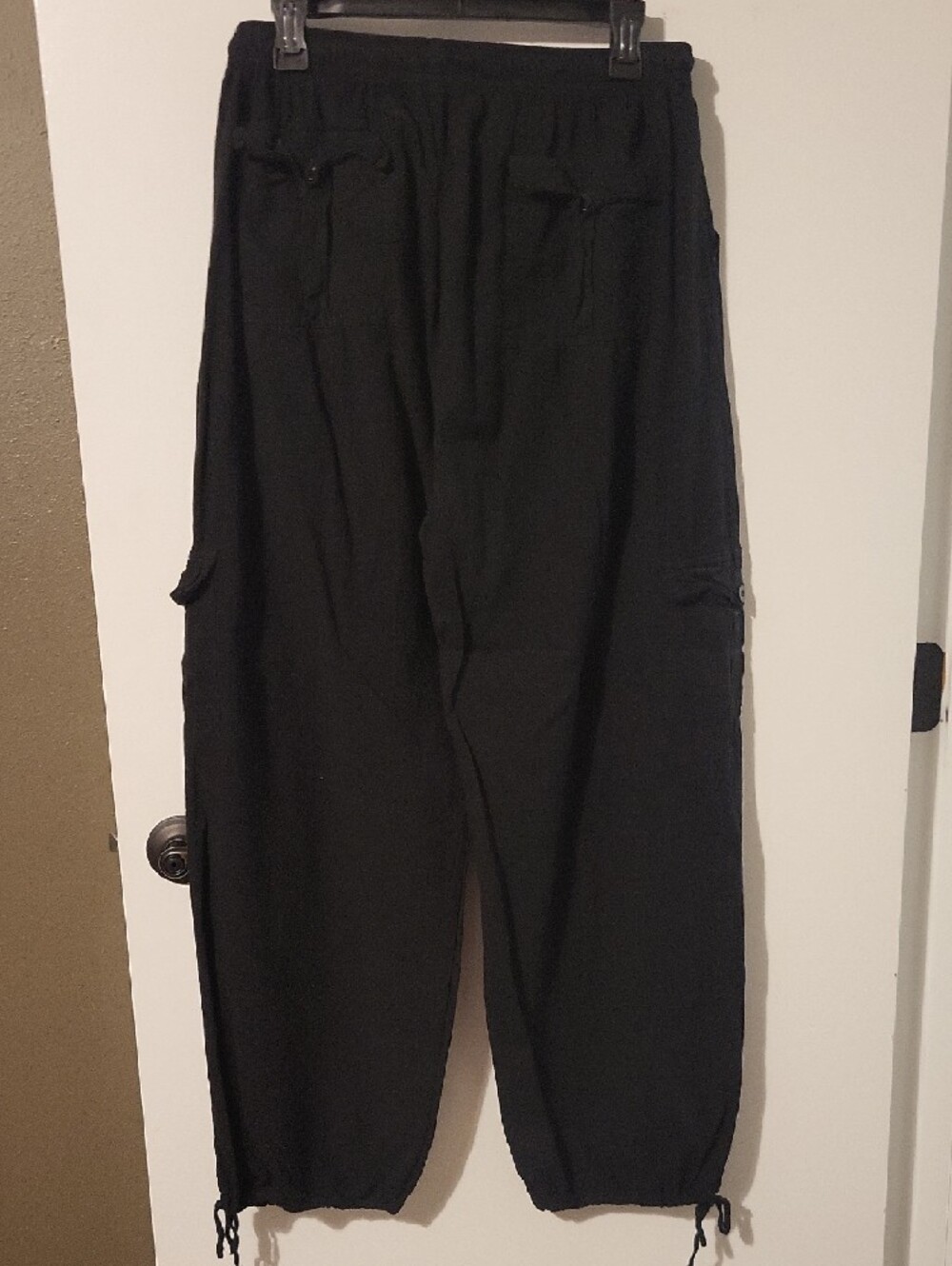 Men's Black Cargo Jogger Pants - Casual Drawstring Waist - Picture 3 of 4